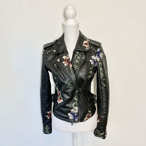 Blank NYC S embroidered vegan leather moto jacket